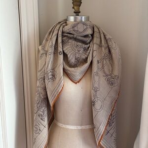 Vintage Hermes C’est La Fete Shawl Wrap Scarf 140cm 55 Cashmere Silk Beautiful